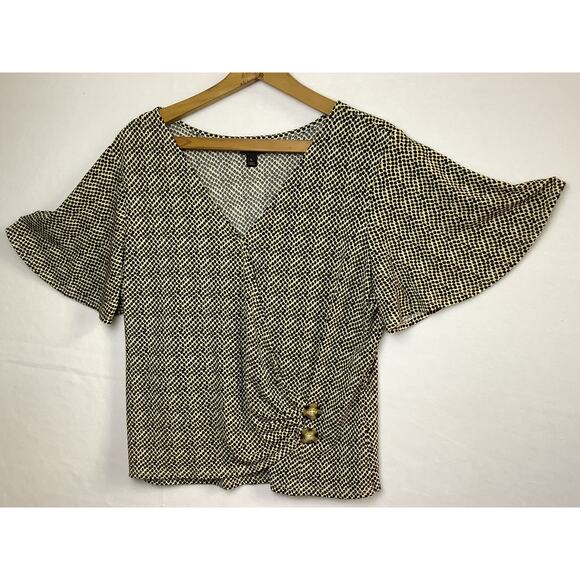 Worthington Womens Blouse Size L Snake Print Short Sleeve Crossover Stretch - Picture 1 of 12